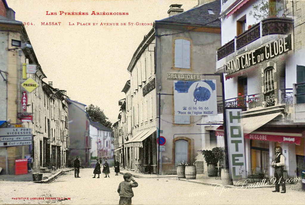 Massat La place et avenue de St Girons 100ans apre%CC%81s